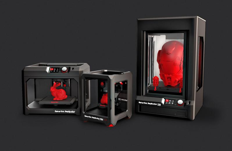 (From left to right) MakerBot Replicator, MakerBot Replicator Mini and MakerBot Replicator Z18. 
(photo courtesy of MakerBot) (From left to right) MakerBot Replicator, MakerBot Replicator Mini and MakerBot Replicator Z18. 
(photo courtesy of MakerBot)