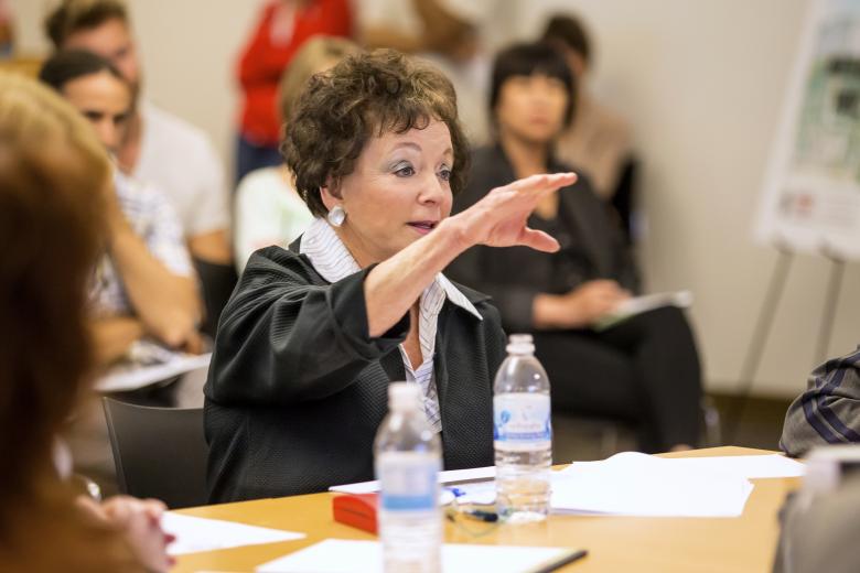 Panel member Marcy Friedman, a philanthropist and arts advocate who donated $1 million to boost the budget for regional art to $1.5 million, clarifies a point before a packed audience of panel observers. Panel member Marcy Friedman, a philanthropist and arts advocate who donated $1 million to boost the budget for regional art to $1.5 million, clarifies a point before a packed audience of panel observers.