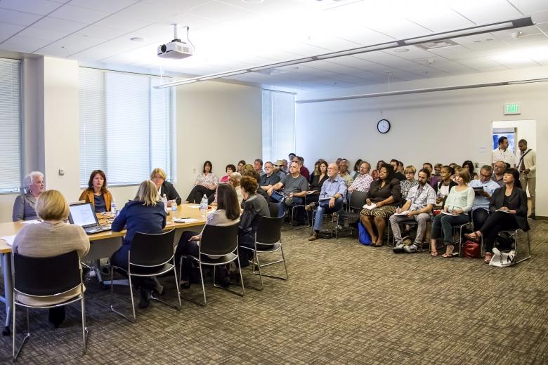 More than 50 observers attended the two-hour meeting but were not allowed to speak as six members of the ESC Public Art Panel attended in person and three participated via conference call. More than 50 observers attended the two-hour meeting but were not allowed to speak as six members of the ESC Public Art Panel attended in person and three participated via conference call.