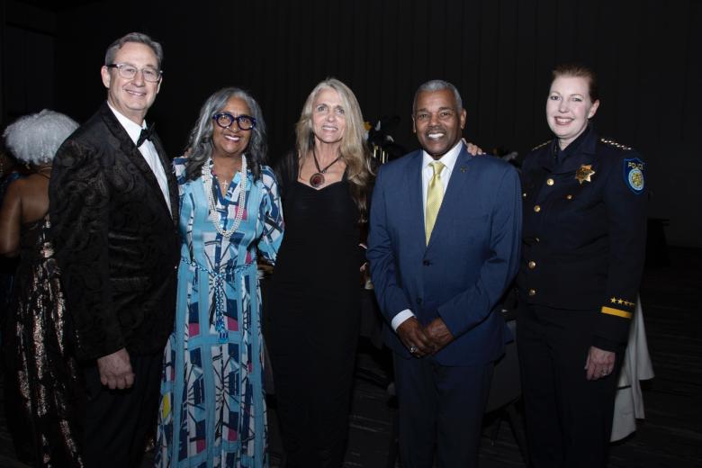 David Sobon, founder and producer, Wide Open Walls, and auctioneer; Cassandra Jennings, CEO, St. HOPE; Rachel Sullivan, marriage and family therapist, The Relational Center; Rick Jennings, councilmember, City of Sacramento; and Kathy Lester, chief, Sacramento Police Department