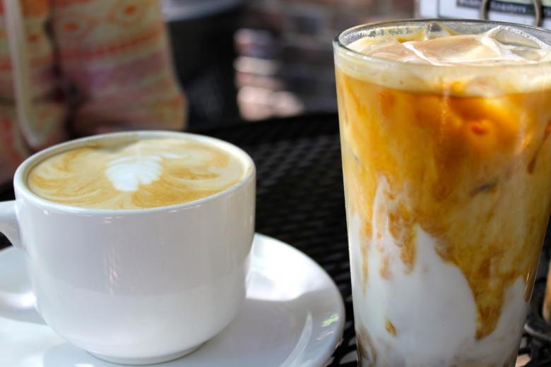 Almond milk lattes shared between pals Almond milk lattes shared between pals