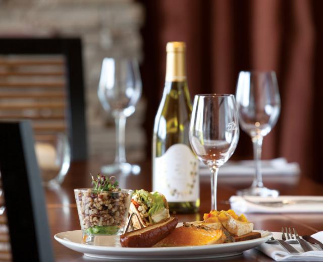 Quinoa citrus salad, soft taco, chili relleno, vegetables, cedar roasted tofu and mango chutney. Paired with 2011 ZD Chardonnay, California