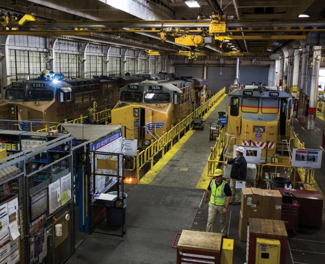 From the maintenance facility at Union Pacific’s J.R. Davis rail yard in Roseville, experimental engines are being put to the test. Union Pacific engineers, electricians and mechanics — including the worker welding in the upper left of this image — pulled the engines out of 16-cylinder locomotives and replaced them with shrunken-down versions that allow for greater air filtration.