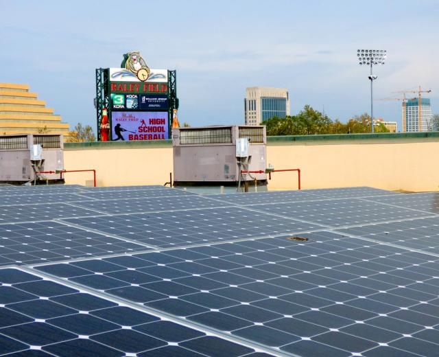 The River Cats have reduced Raley Field’s carbon footprint with a 154-kilowatt solar array. (Photo courtesy of the River Cats)