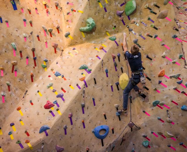 The Pipeworks gym on North 16th Street offers climbers more than 100 ever-changing routes. Everyday, the gym’s full-time team of routesetters changes a handful of paths, meticulously piecing together a massive puzzle of hand and foot holds.