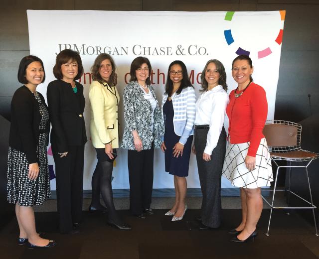Senior leaders at JPMorgan Chase after a Women on the Move career seminar led by Dalila Wilson-Scott, head of Global Philanthropy and president of the JPMorgan Chase Foundation (third from right).