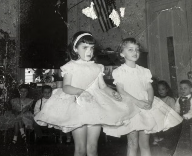 Comstock's Editor Judy Farah, right, with her friend Brenda at their Christmas kindergarten pageant.