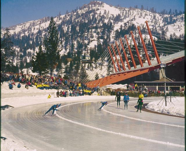 Speed skaters at Squaw Valley during the 1960 Olympics 