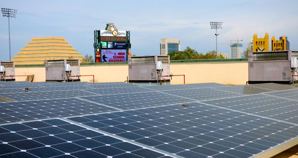 The River Cats have reduced Raley Field’s carbon footprint with a 154-kilowatt solar array. (Photo courtesy of the River Cats)