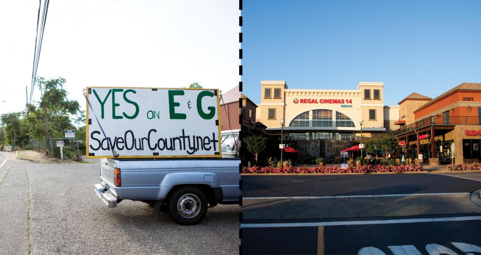 Slow-growth advocates, like members of SaveOurCounty, urge residents to support Measure E and Measure G on the June ballot. / Kevin Nagle, co-partner for the El Dorado Hills Town Center (pictured), says he’ll push for affordable housing to generate a tax base to attract the employers and small businesses that will fund services in the growing county.