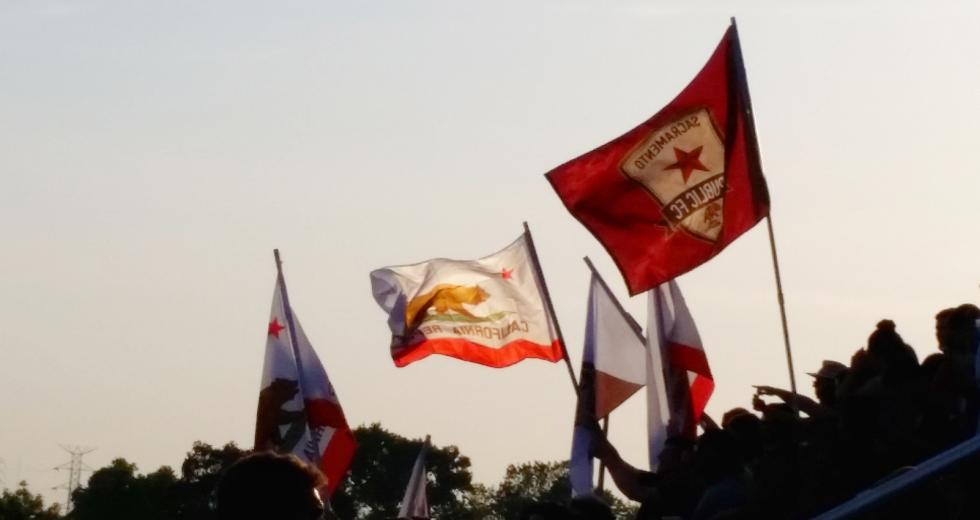 The Tower Battalion cheers on its team, the Sacramento Republic FC, at Bonney Field in May. (photo courtesy Cole Allen)