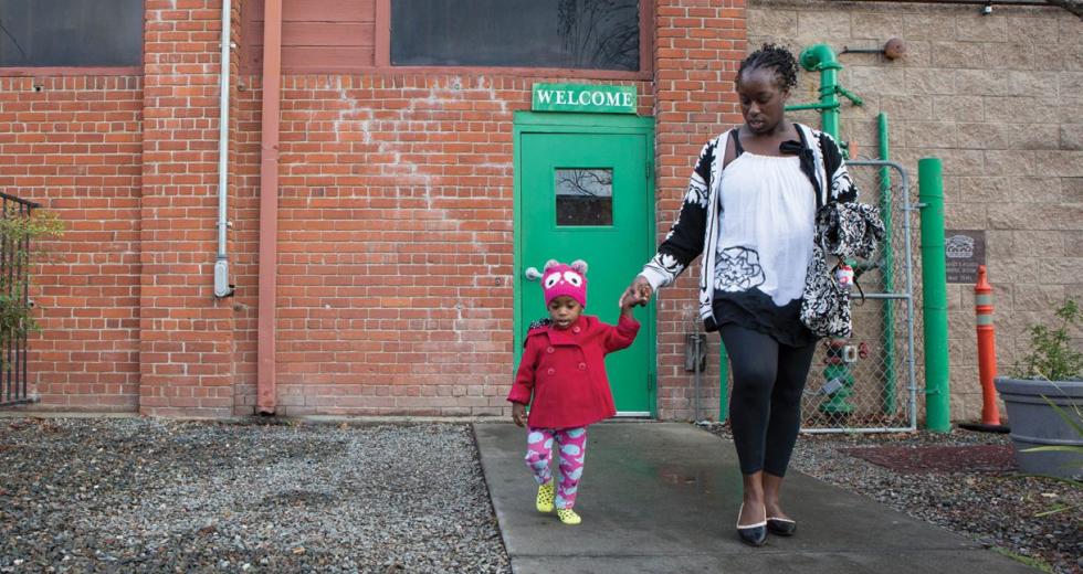Following breakfast at Maryhouse, Lanisha Jean and her daughter Khloe will spend the day at Women’s Empowerment where Lanisha, a graduate of the program, will use the computers to job hunt before returning to the VOA shelter where they sleep.