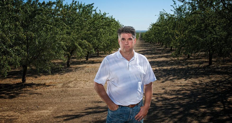 Keith Fichtner, project manager for Dunnigan Land Development Trust, plans to build 8,000 homes on the site of this almond orchard and nearby agricultural land. 