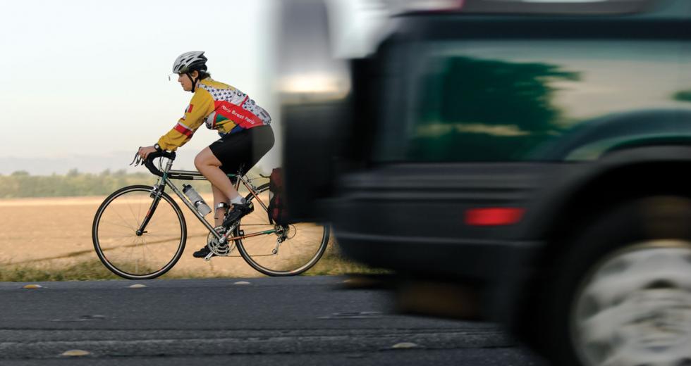 This UC Davis employee rides her bike on County Road 102 nearly every morning from her home in Woodland. 
