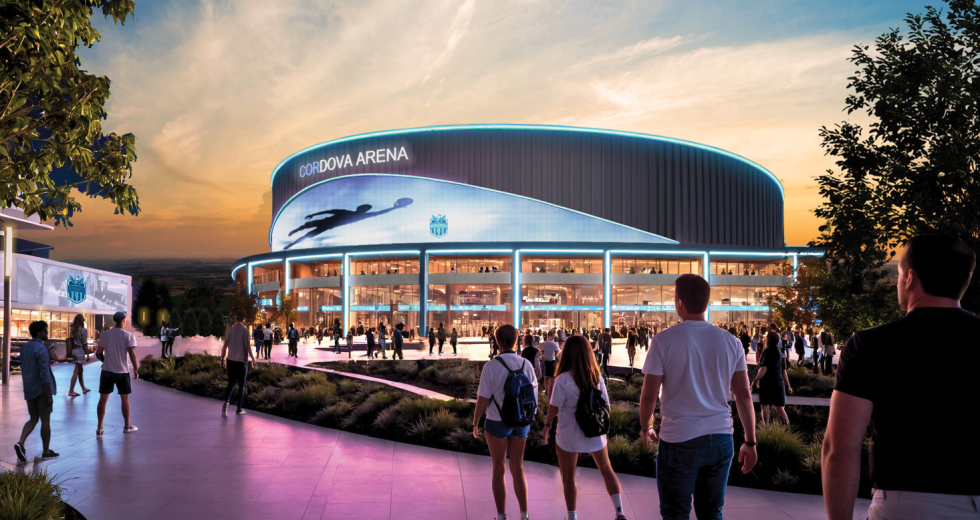 Construction is expected to start soon on a 7,500-seat indoor soccer arena and entertainment complex in downtown Rancho Cordova, referred to as DOVA. (Courtesy rendering)