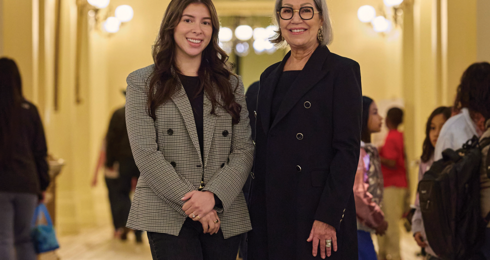 Inside the Capitol's corridors, Pinnacle Advocacy lobbyist Larisa Mercado is with colleague Teri Bennett, one of the firm's partners who helps private sector companies land contracts with the state government. (Photos by Fred Greaves)