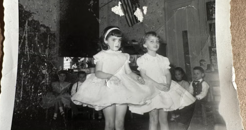 Comstock's Editor Judy Farah, right, with her friend Brenda at their Christmas kindergarten pageant.