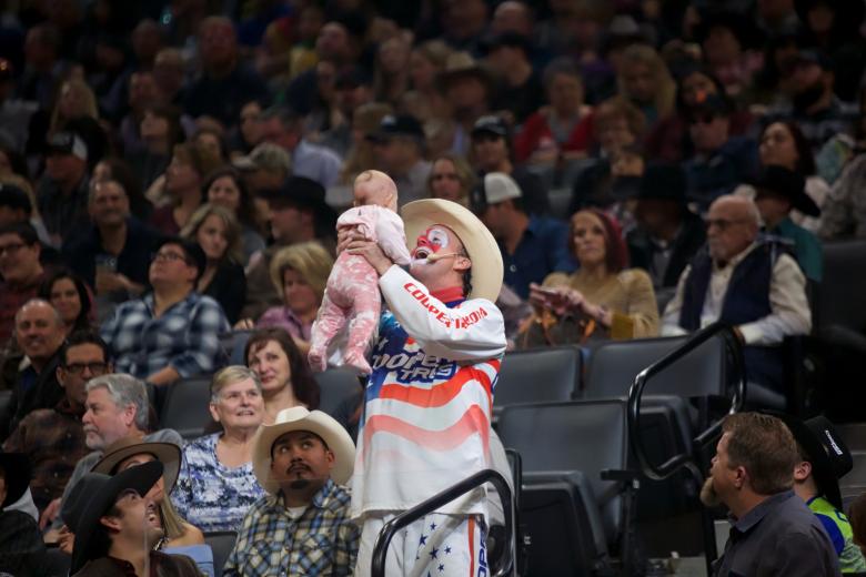 Official title may be “PBR Entertainer,” but Flint Rasmussen has been called the most famous rodeo clown in the world, and was named Professional Rodeo Cowboys Association Clown of the Year for eight consecutive years.