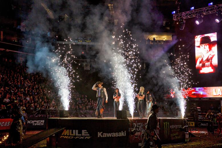 Rider Luciano De Castro during pre-event introductions.