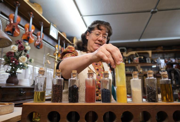 Macomber primarily makes violins, an intensive process that begins with carefully selecting the wood — spruce for the top and maple for the back — for the body of the instrument, a decision she bases on tone and beauty.