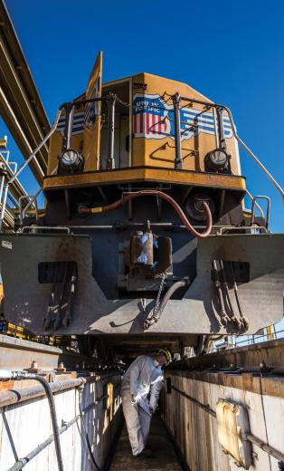 Machinist Federal Inspector Jason Roth, who is also the chairman of his local machinist union, inspects a locomotive at the J.R. Davis rail yard in Roseville. Ninety five percent of all California train traffic passes through this yard, so there is plenty of work to keep the 1,500 mechanics, electricians and operators busy. Machinist Federal Inspector Jason Roth, who is also the chairman of his local machinist union, inspects a locomotive at the J.R. Davis rail yard in Roseville. Ninety five percent of all California train traffic passes through this yard, so there is plenty of work to keep the 1,500 mechanics, electricians and operators busy.