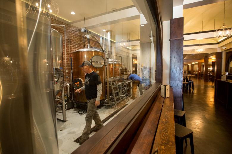 After one hour’s rest, the liquid runs off into a kettle and is brought to a boil; hops are added. Then the liquid goes into fermentation tanks, along with yeast. Eventually, the batch is placed into French oak barrels — that once held red wine — to age for 12 months After one hour’s rest, the liquid runs off into a kettle and is brought to a boil; hops are added. Then the liquid goes into fermentation tanks, along with yeast. Eventually, the batch is placed into French oak barrels — that once held red wine — to age for 12 months