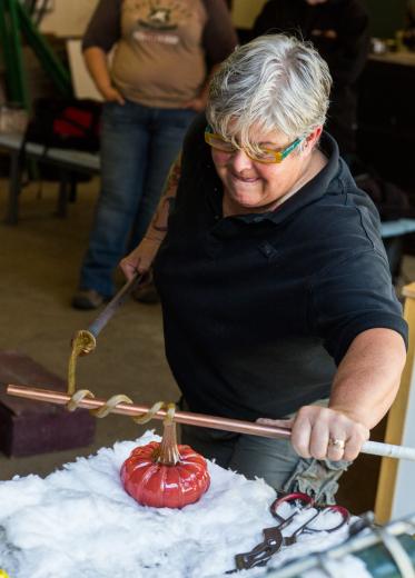 The four women blow thousands of pumpkins every year and retail them for $25 to $400 a pop. The little glass gourds make their way to four glass-pumpkin patches annually, including a massive art installation at the Morton Arboretum, in Lisle, Ill., where the women display and sell close to 2,000 creations in a single weekend.  The four women blow thousands of pumpkins every year and retail them for $25 to $400 a pop. The little glass gourds make their way to four glass-pumpkin patches annually, including a massive art installation at the Morton Arboretum, in Lisle, Ill., where the women display and sell close to 2,000 creations in a single weekend.