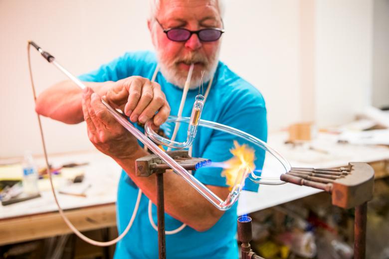 C.R. Glow’s artwork can be found throughout the Central Valley and in the Bay Area; here, Roger works on a piece for a private collector in Fresno. Every refurbishing job is unique, Roger says: “We have to channel the original fabricator and how the workmanship was done in that era.
