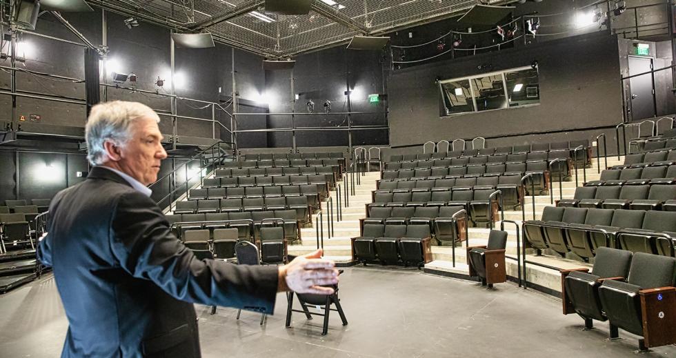 The Harris Center for the Arts opened in 2011 as Three Stages at Folsom Lake College. Executive Director David Pier shows off the center’s City Studio Theater, which holds 207 patrons.