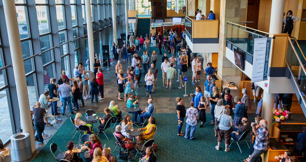 Patrons in the lobby of the Mondavi Center prior to the Indigo Girls concert. The facility was designed by Boora Architects (now Bora) of Portland, Ore.