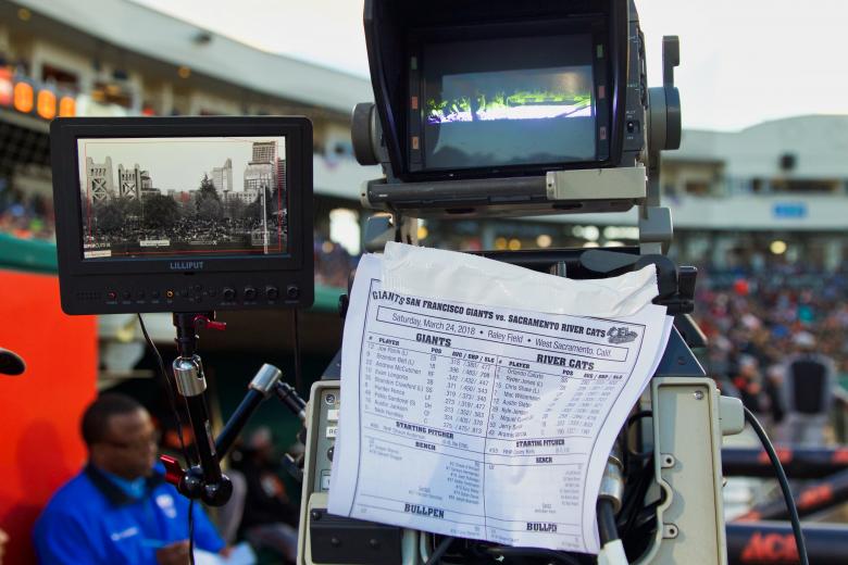Saturday’s game was broadcast live by KMAX-TV (CW31). Foreground is Henry Wofford of partner station CBS13.