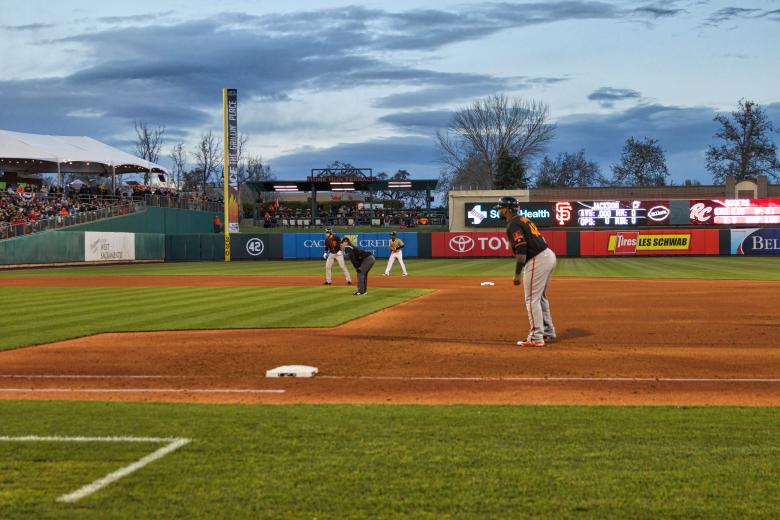 Dusk at Raley Field Saturday night.
