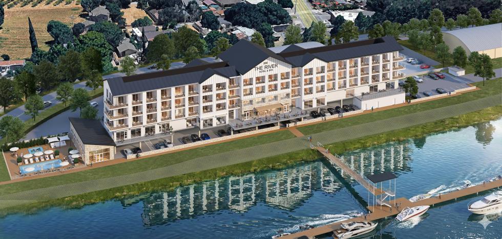 Developer Robert Leach is spearheading a 64-suite hotel along the Sacramento River in the town of Hood. (Rendering courtesy of Robert Leach)