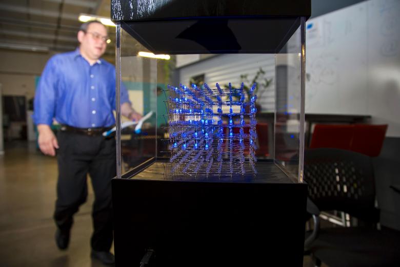 Chris Biddle programs an 8-inch cube of LED lights to display images and messages Chris Biddle programs an 8-inch cube of LED lights to display images and messages