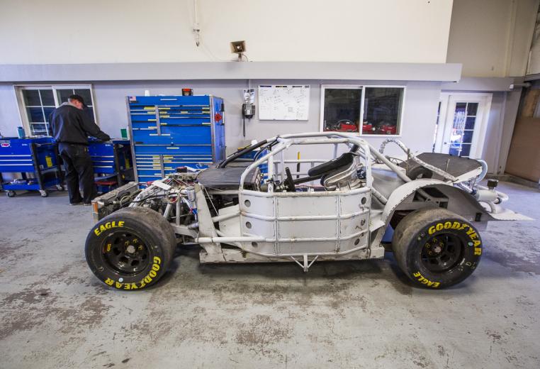 "The art to building a car is to build it as light as you can," he says. His mechanics use lightweight tubing and drill holes into the frame to eliminate unnecessary weight. "The car will go around the corner faster if the weight is down low, and it will roll over if it's top heavy," McAnally says. "The art to building a car is to build it as light as you can," he says. His mechanics use lightweight tubing and drill holes into the frame to eliminate unnecessary weight. "The car will go around the corner faster if the weight is down low, and it will roll over if it's top heavy," McAnally says.