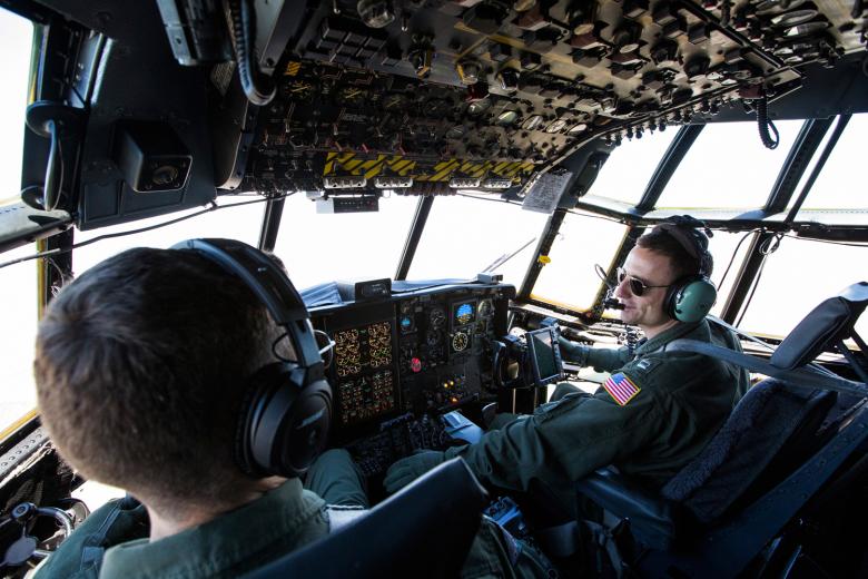 “When I got out of ‘A’ School (job training), I wanted to do helicopters. But I just love these planes — they have a bathroom,” laughs Hansen. “I was six months pregnant, and when I couldn’t fit out of the windows to clean the plane was when I thought maybe I shouldn’t do this anymore. But I just love it.”  “When I got out of ‘A’ School (job training), I wanted to do helicopters. But I just love these planes — they have a bathroom,” laughs Hansen. “I was six months pregnant, and when I couldn’t fit out of the windows to clean the plane was when I thought maybe I shouldn’t do this anymore. But I just love it.”