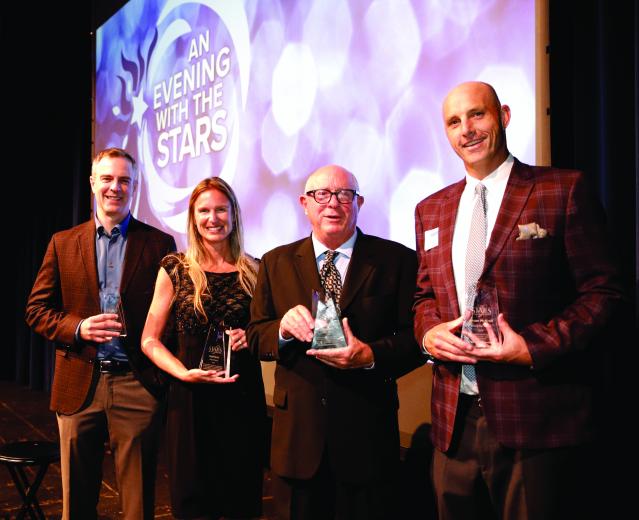 Scott Pease, video game developer and Bella Vista High School alumnus; Heidi Parris, flight controller for the International Space Station, NASA, and Casa Roble High School alumnus; and Dr. H. Michael Shepard, award-winning cancer researcher and biologist and Del Campo High School alumnus; and Bryan McKrell, senior director of leasing, Westcore Properties and San Juan Education Foundation board chair