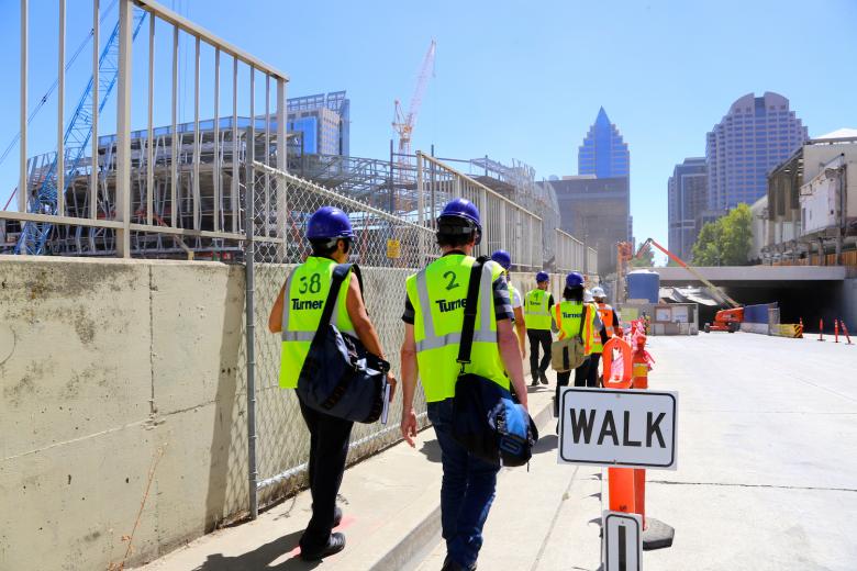 Finalists selected to prsent proposals for public art in the new downtown arena prepare for a hard-hat tour of the construction site. Finalists selected to prsent proposals for public art in the new downtown arena prepare for a hard-hat tour of the construction site.