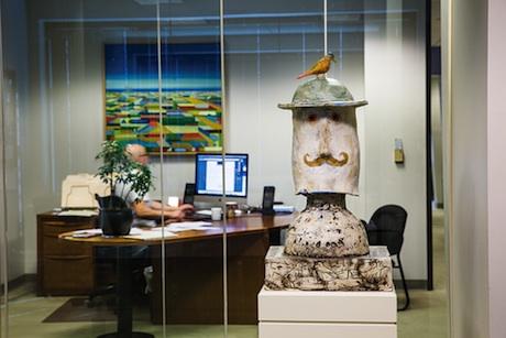 With an affinity for local artists, the firm's owners seek to support their community by exposing the agency's clients, employees and vendors to local talent. One of the humorous pieces in the collection, “Bird Watchers” is a two-sided ceramic-and-clay sculpture by Sac State and UC Davis graduate Peter Vandenberge. With an affinity for local artists, the firm's owners seek to support their community by exposing the agency's clients, employees and vendors to local talent. One of the humorous pieces in the collection, “Bird Watchers” is a two-sided ceramic-and-clay sculpture by Sac State and UC Davis graduate Peter Vandenberge.