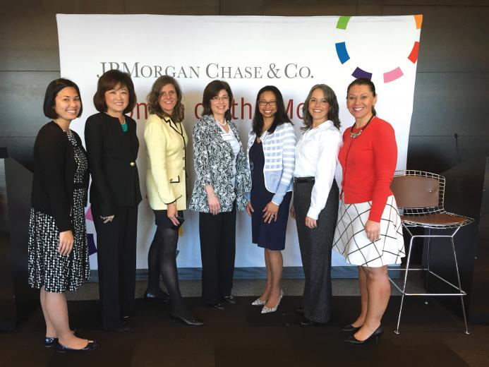 Senior leaders at JPMorgan Chase after a Women on the Move career seminar led by Dalila Wilson-Scott, head of Global Philanthropy and president of the JPMorgan Chase Foundation (third from right).
