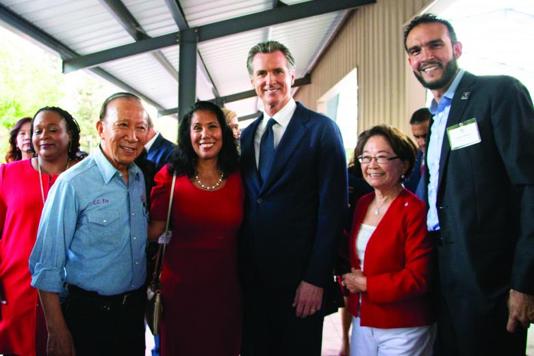 C.C. Yin, co-founder, APAPA;
Martha Guerrero, mayor, City of West Sacramento; Gavin Newsom,
governor, State of California; Regina Yin, co-founder, APAPA;
Basim Elkarra, executive director, Council on American-Islamic
Relations, Sacramento Valley/Central California
