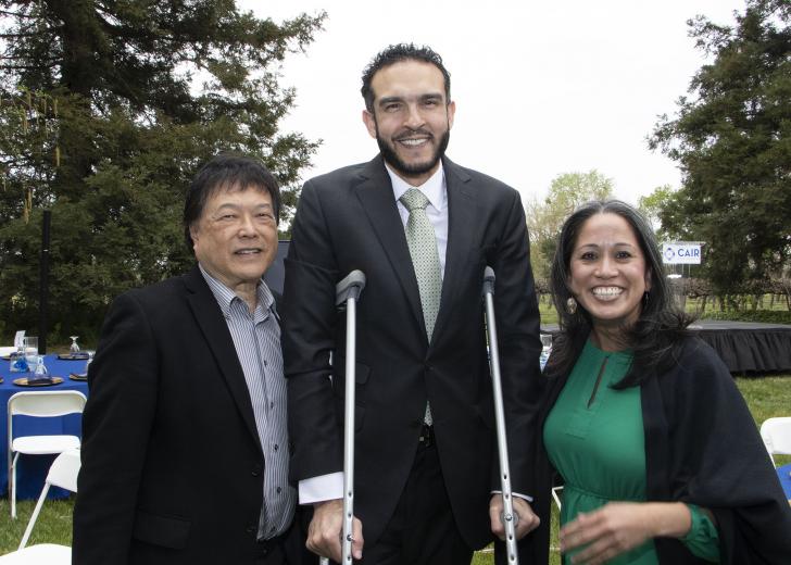 Sonney Chong, chair, Council of Asian Pacific Islanders Together for Advocacy and Leadership; Basim Elkarra, executive director, CAIR Sacramento Valley/Central California; Lisa Cardoza,
vice president for university advancement, Sacramento State
