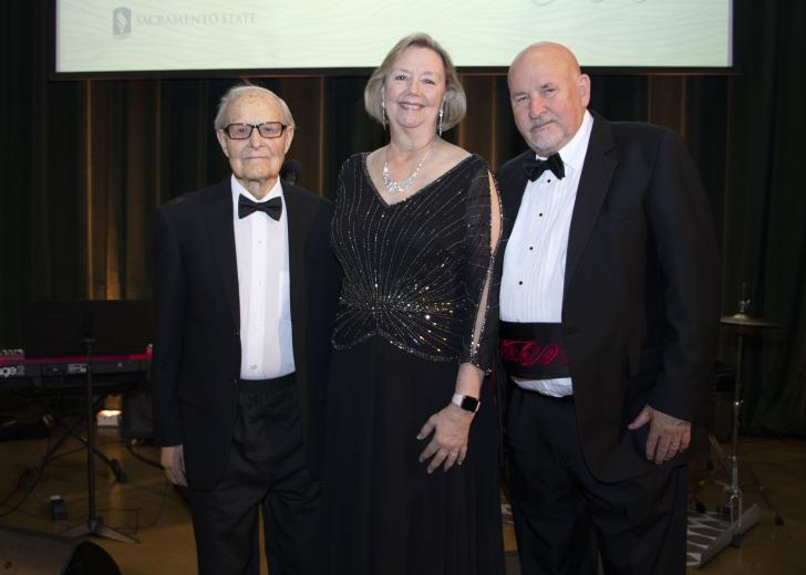 Ernest E. Tschannen, philanthropist; Jody Nelsen and her husband, Robert S. Nelsen, president, Sacramento State