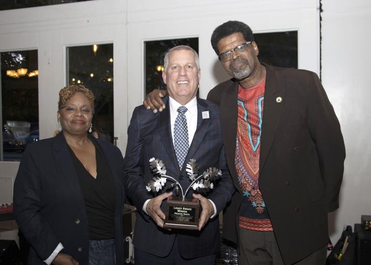 Tina Roberts, chief operating officer, Roberts Family Development Center; Michael Smith, Legacy Award recipient and aggregate resource development manager, Teichert Aggregates; and Derrell Roberts, CEO, Roberts Family Development Center