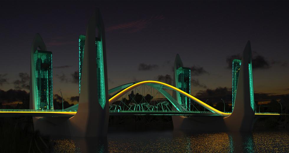 A rendering of the "Spring" Version 1 concept design for the replacement I Street Bridge as it appeared during a community event Thursday evening in Old Sacramento. (Photo courtesy T.Y. Lin International Group/I Street Bridge Replacement Project)