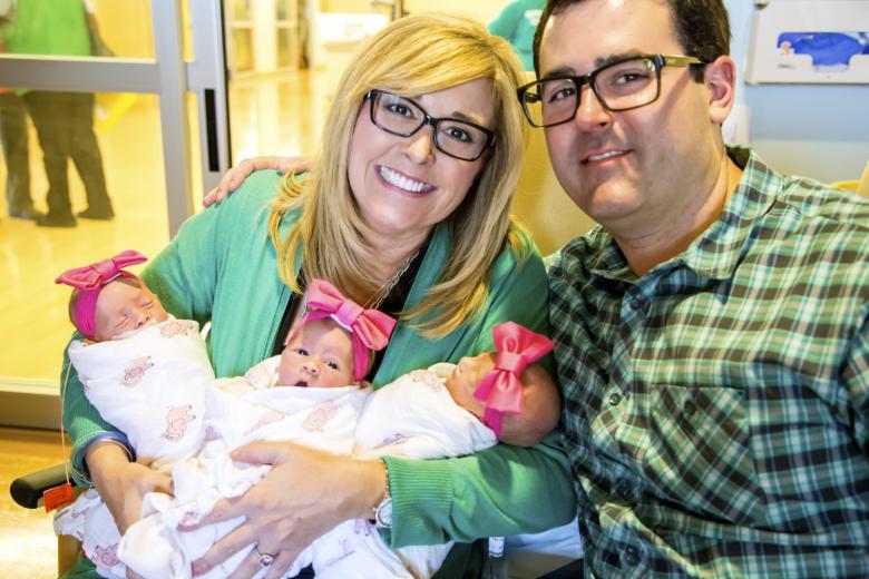 Wendy and Todd Bradley of Manteca hold their triplet daughters in the neonatal intensive care unit at Sutter’s Anderson Lucchetti Women’s and Children’s Center. The triplets were born on July 23 and moved to the new hospital on August 8. Wendy and Todd Bradley of Manteca hold their triplet daughters in the neonatal intensive care unit at Sutter’s Anderson Lucchetti Women’s and Children’s Center. The triplets were born on July 23 and moved to the new hospital on August 8.