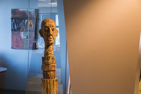 There are 245 pieces of art displayed in the offices of communications firm Runyon, Saltzman & Einhorn Inc., most of which come from the private collections of Estelle Saltzman and the late Jean Runyon. “Hermano” is the work of Sonoma County artist Carol Setterland. The firm’s office manager Cathy Grewing calls the wood sculpture a “friendly, warm mentor in a sometimes-frenetic environment.” There are 245 pieces of art displayed in the offices of communications firm Runyon, Saltzman & Einhorn Inc., most of which come from the private collections of Estelle Saltzman and the late Jean Runyon. “Hermano” is the work of Sonoma County artist Carol Setterland. The firm’s office manager Cathy Grewing calls the wood sculpture a “friendly, warm mentor in a sometimes-frenetic environment.”