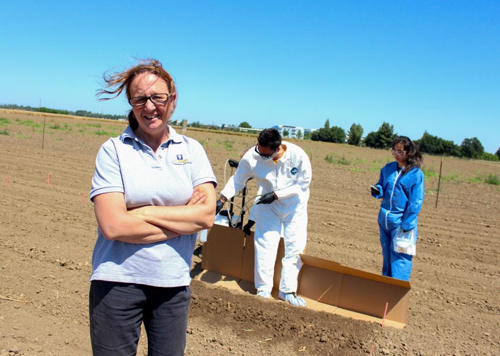 Dr. Michele Jay-Russell oversees a raw manure experiment at UC Davis. 
