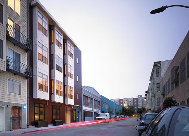 The prefabricated Smartspace SoMa apartment project on San Francisco's Harriet Street was designed by Lowney Architecture of Oakland