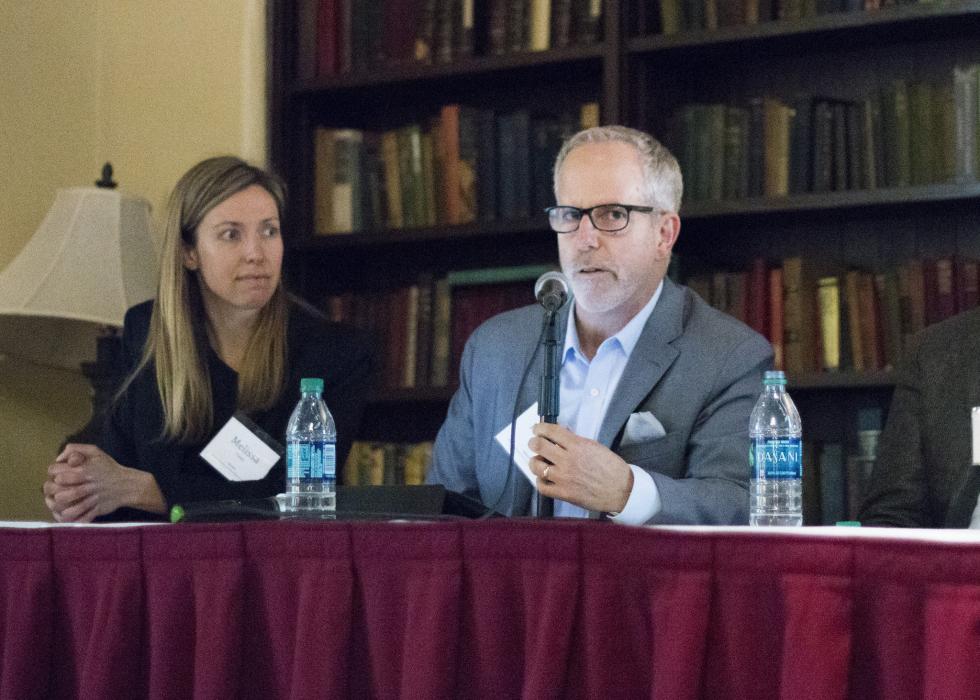 AgFunder Co-Founder Melissa Tilney and Golden 1 Center Executive Chef Michael Tuohy participate in a panel hosted by the World Food Center. (Photo courtesy Brad Hooker/UC Davis)